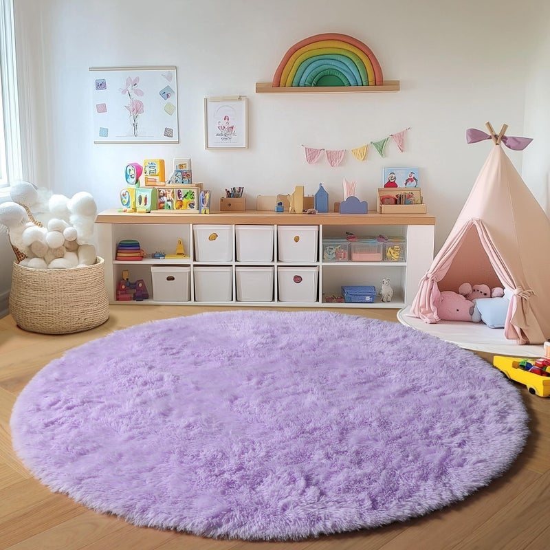 ONASAR Light Purple Round Area Rugs 5ft, Soft Bedroom Circle Rug Floor Mats for Kids Girls Teen, Cute Fluffy Plush Shaggy Carpet for Nursery Dorm Living Room Playroom Home Decor Princess Castle - Image 4